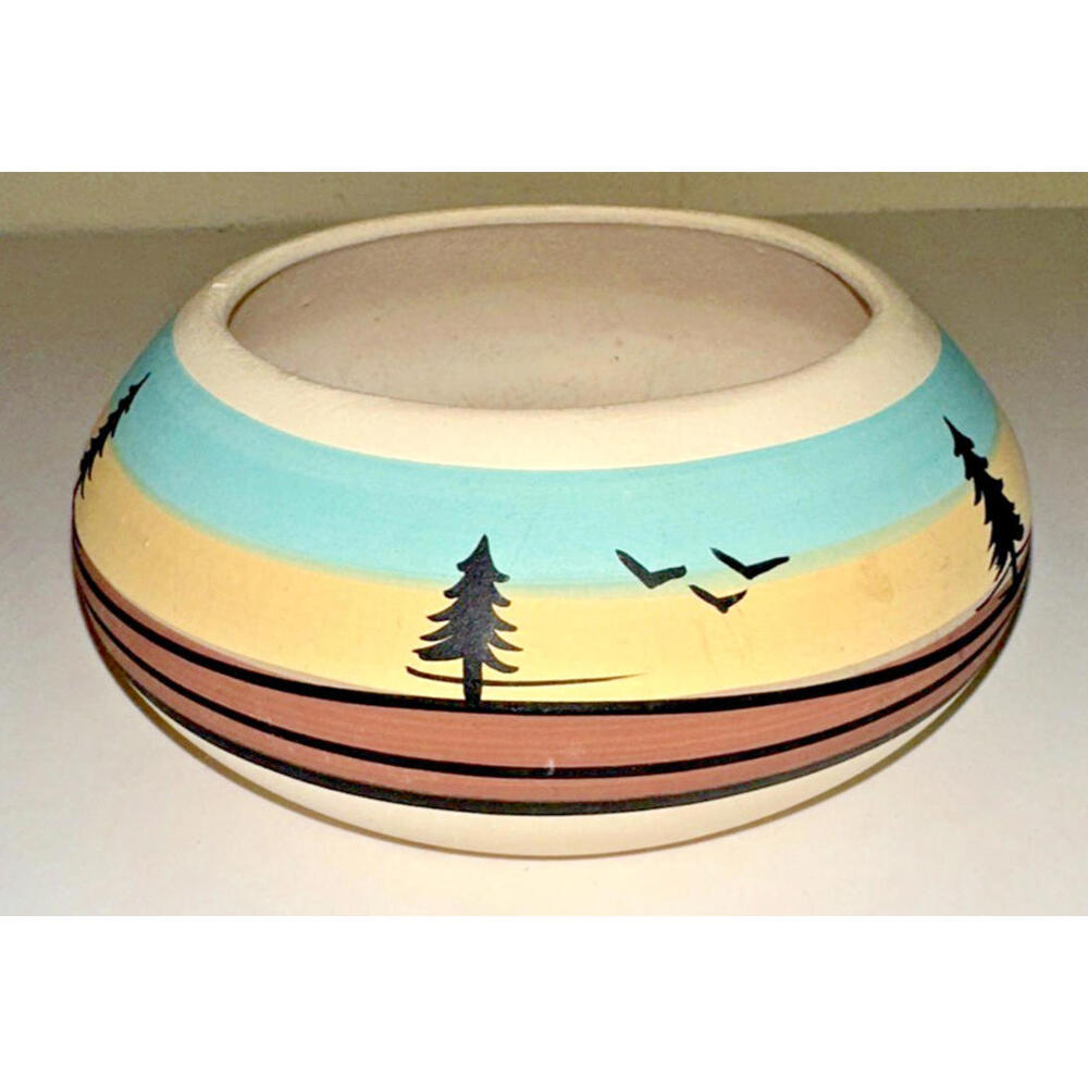 Tesa hand painted Mexican stoneware pottery bowl Aztec Southwestern 5" x 3"
